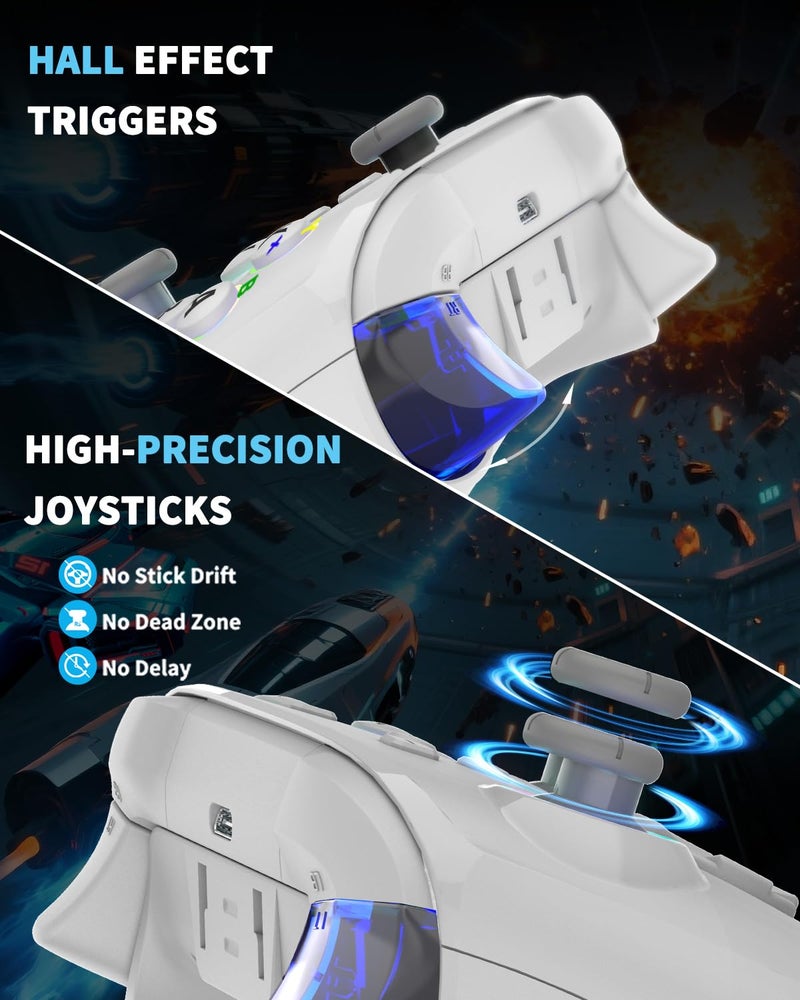 Bcofo Wireless Mobile Game Controller for iOS/iPhone/Android/Cell Phone/Switch/Laptop, Gaming Gamepad with Phone Clip for Gamers, Hall Effect Triggers, Wired PC Control, with RGB LED Lighting/Vibration/6-Axis Gyro/Turbo (White) - Image 5